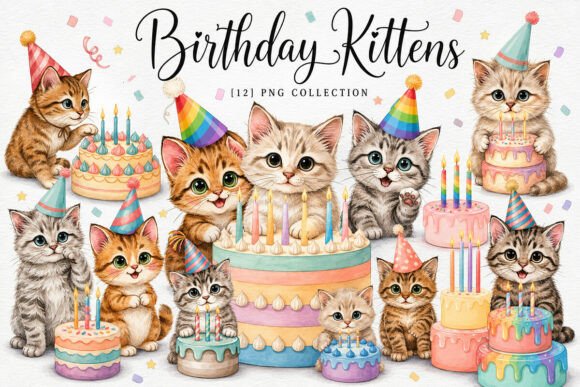 Download Birthday Kittens Clipart Bundle PNG - Premium Bundle