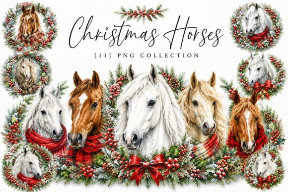 Download Christmas Horses Clipart PNG Bundle - Premium Bundle