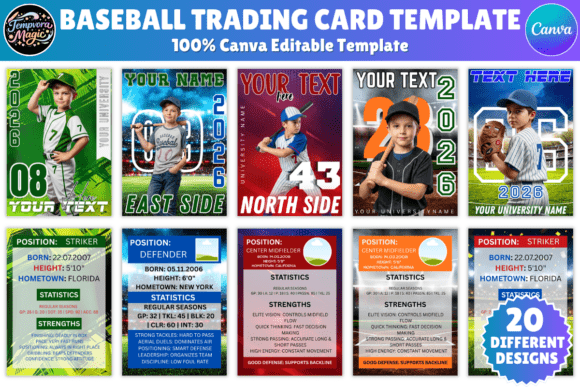 Download Baseball Trading Card Canva Template Set - Template set Collection